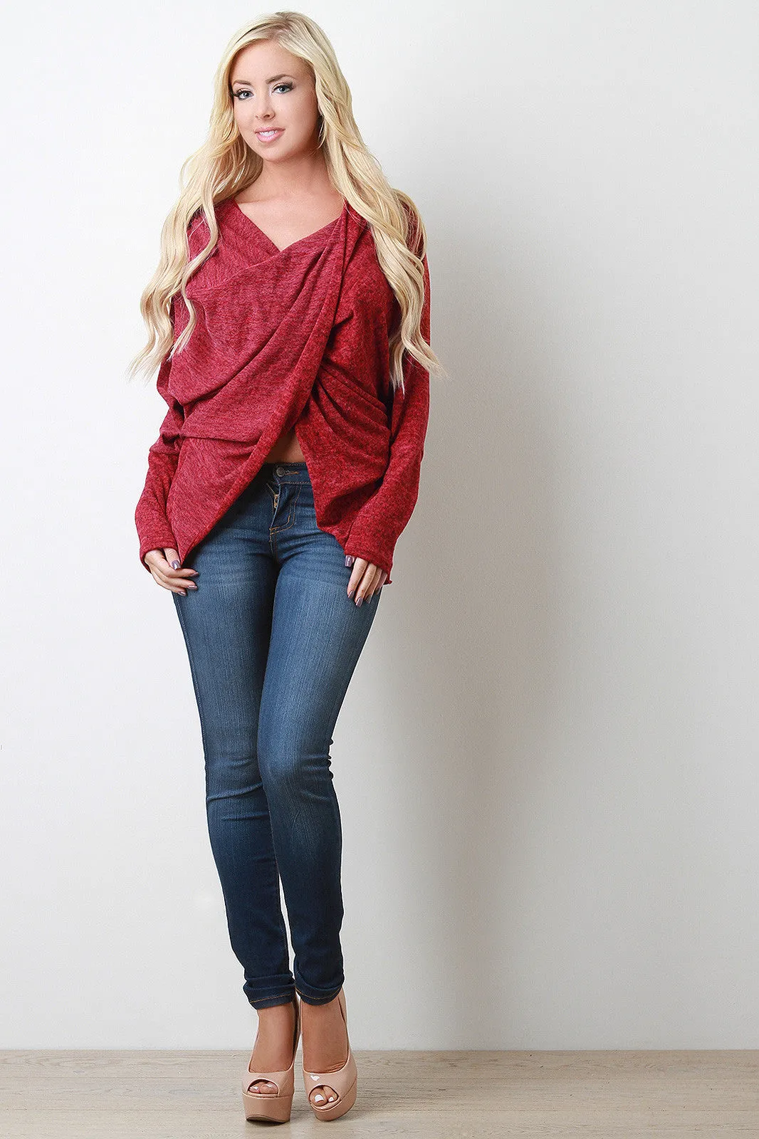 Marled Knit Twisted Sweater Top