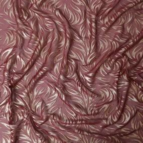 Maroon Premium pure silk chiffon fabric with gold metallic lurex in fancy design-D13273