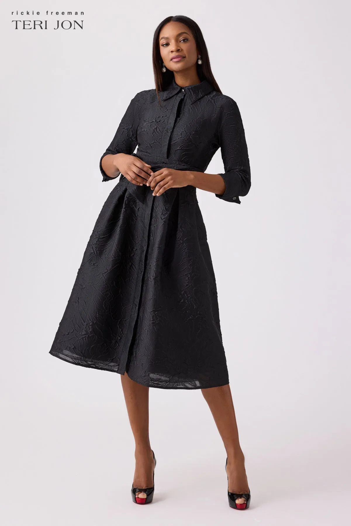Metallic Tonal Jacquard Shirt Dress