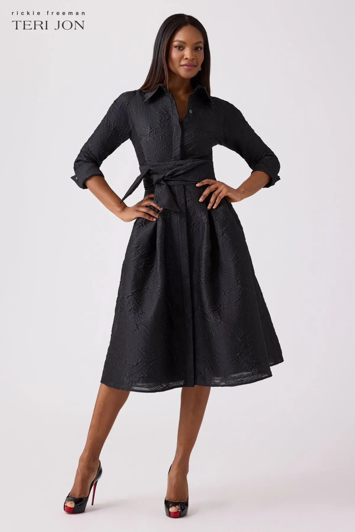 Metallic Tonal Jacquard Shirt Dress