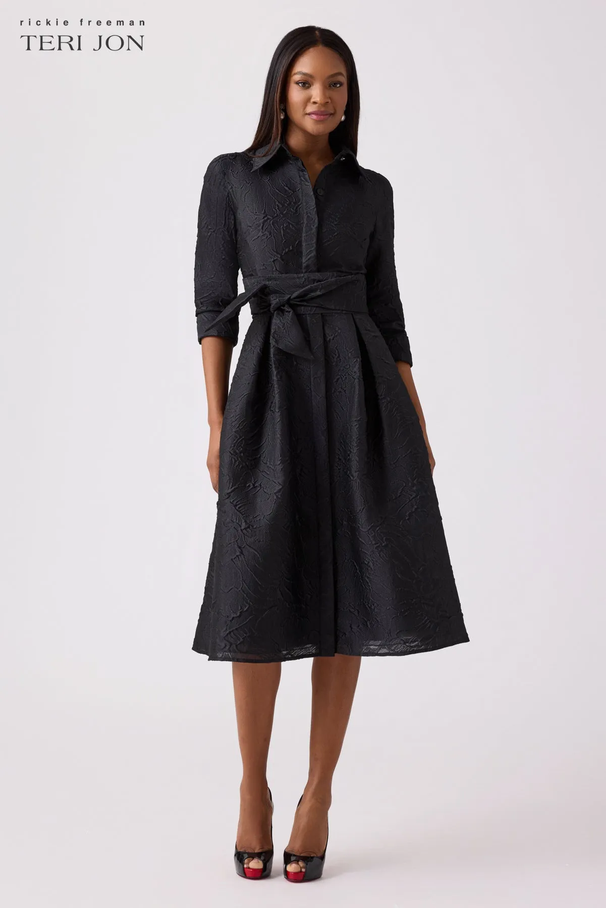 Metallic Tonal Jacquard Shirt Dress