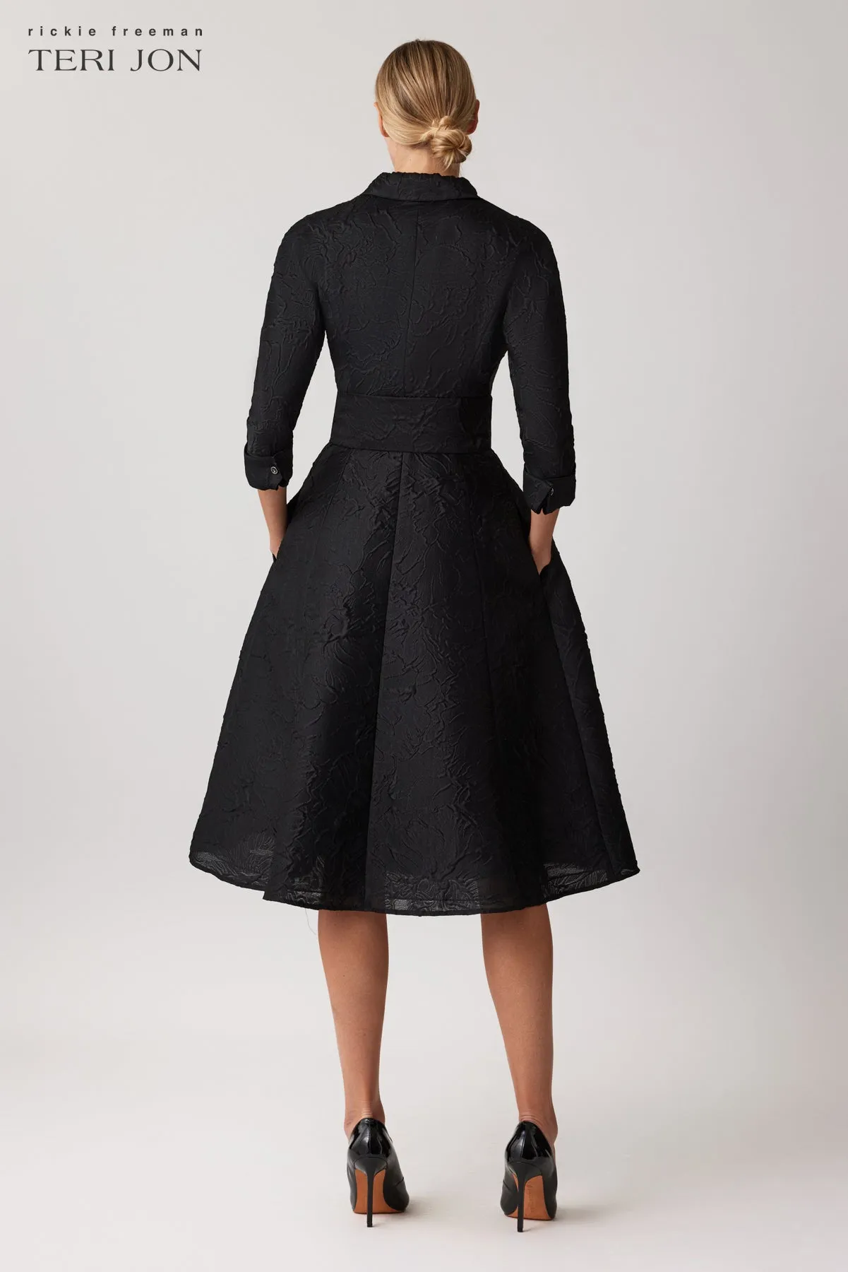 Metallic Tonal Jacquard Shirt Dress