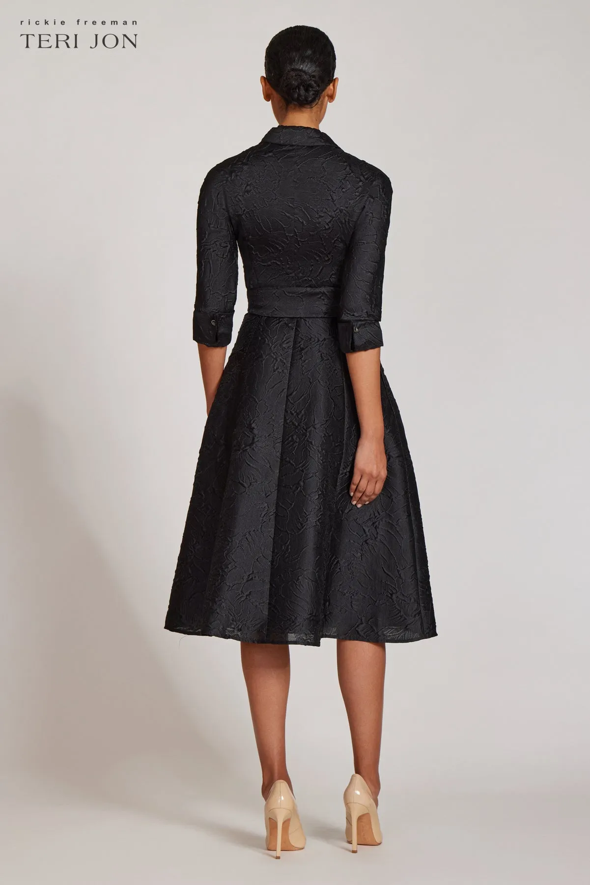 Metallic Tonal Jacquard Shirt Dress
