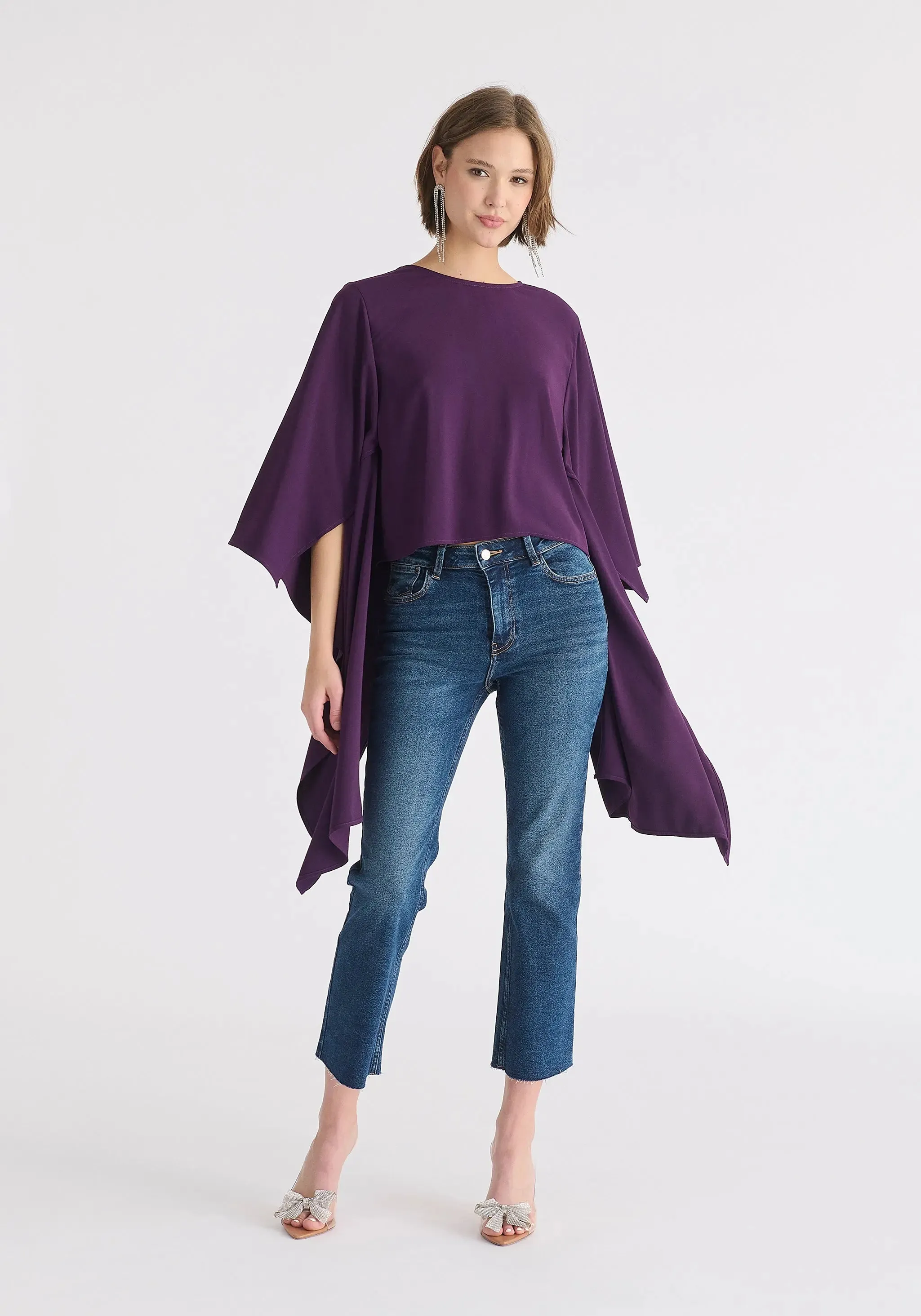 Midnight Plum Round Neck Cape Top
