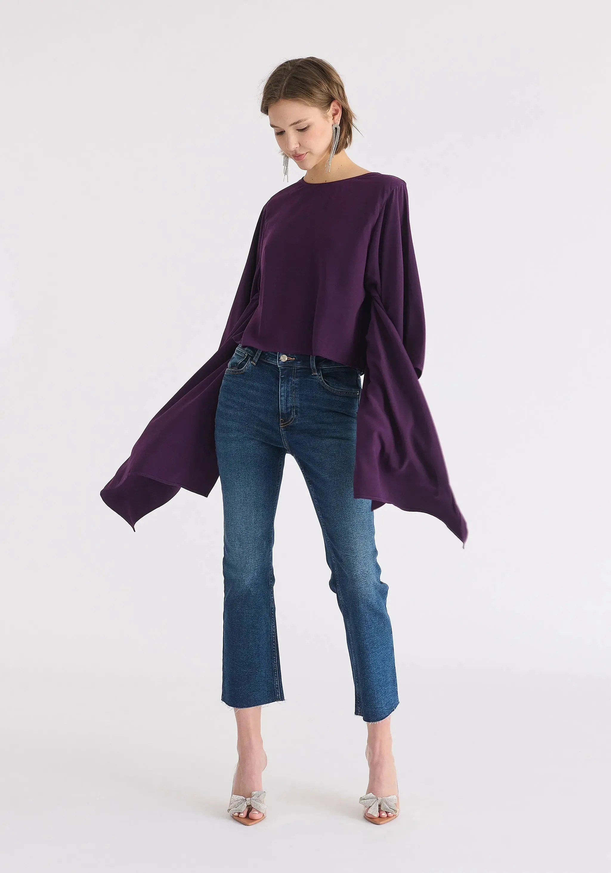 Midnight Plum Round Neck Cape Top