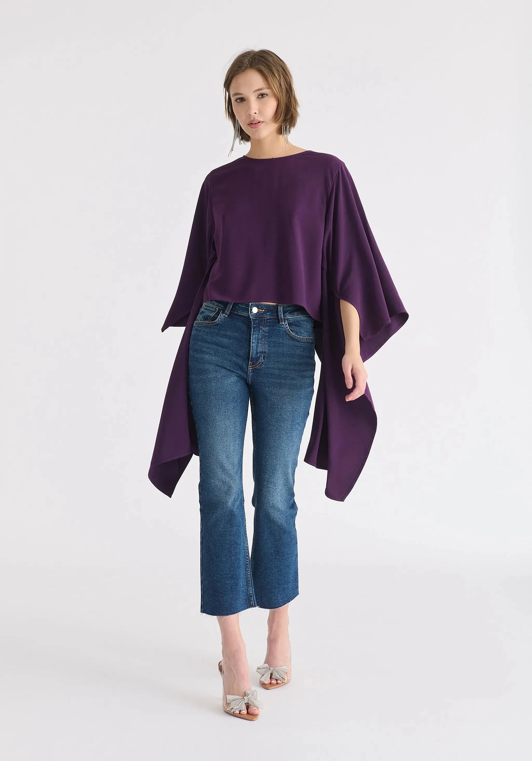 Midnight Plum Round Neck Cape Top