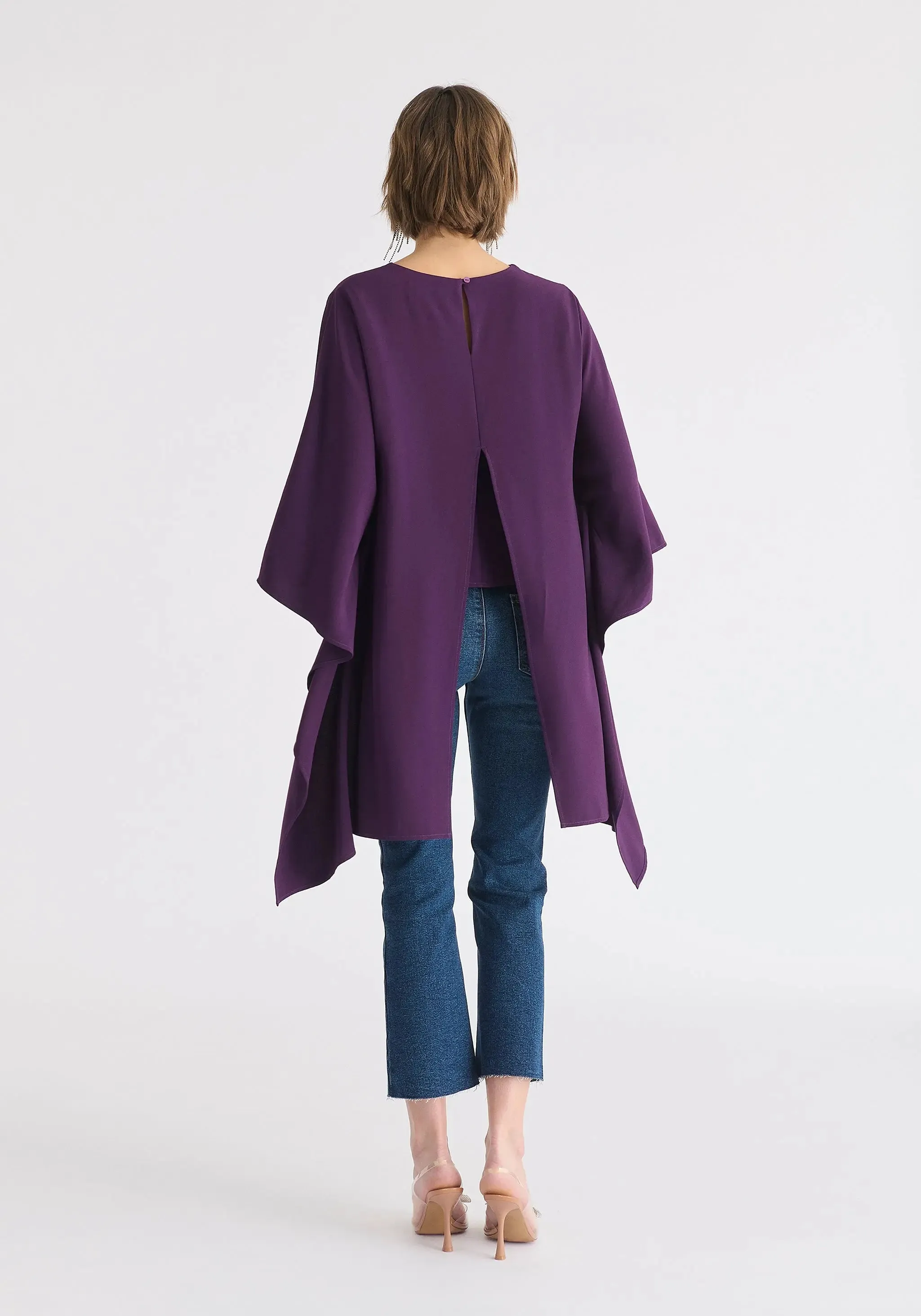 Midnight Plum Round Neck Cape Top