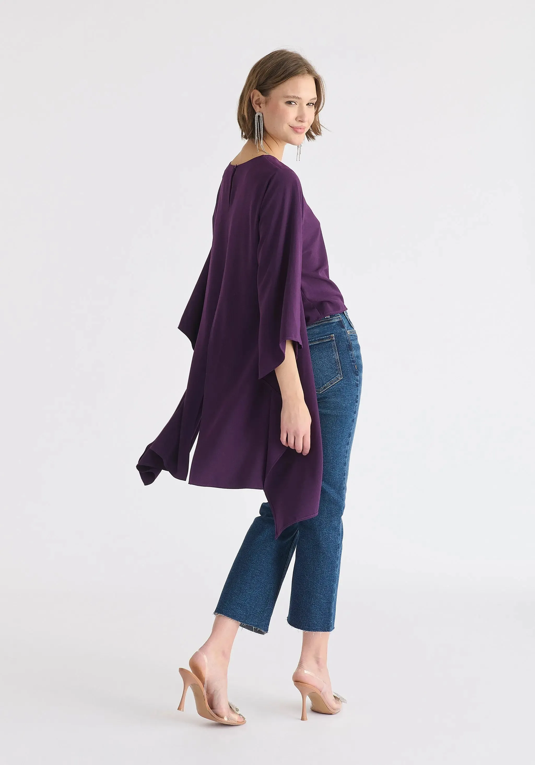 Midnight Plum Round Neck Cape Top