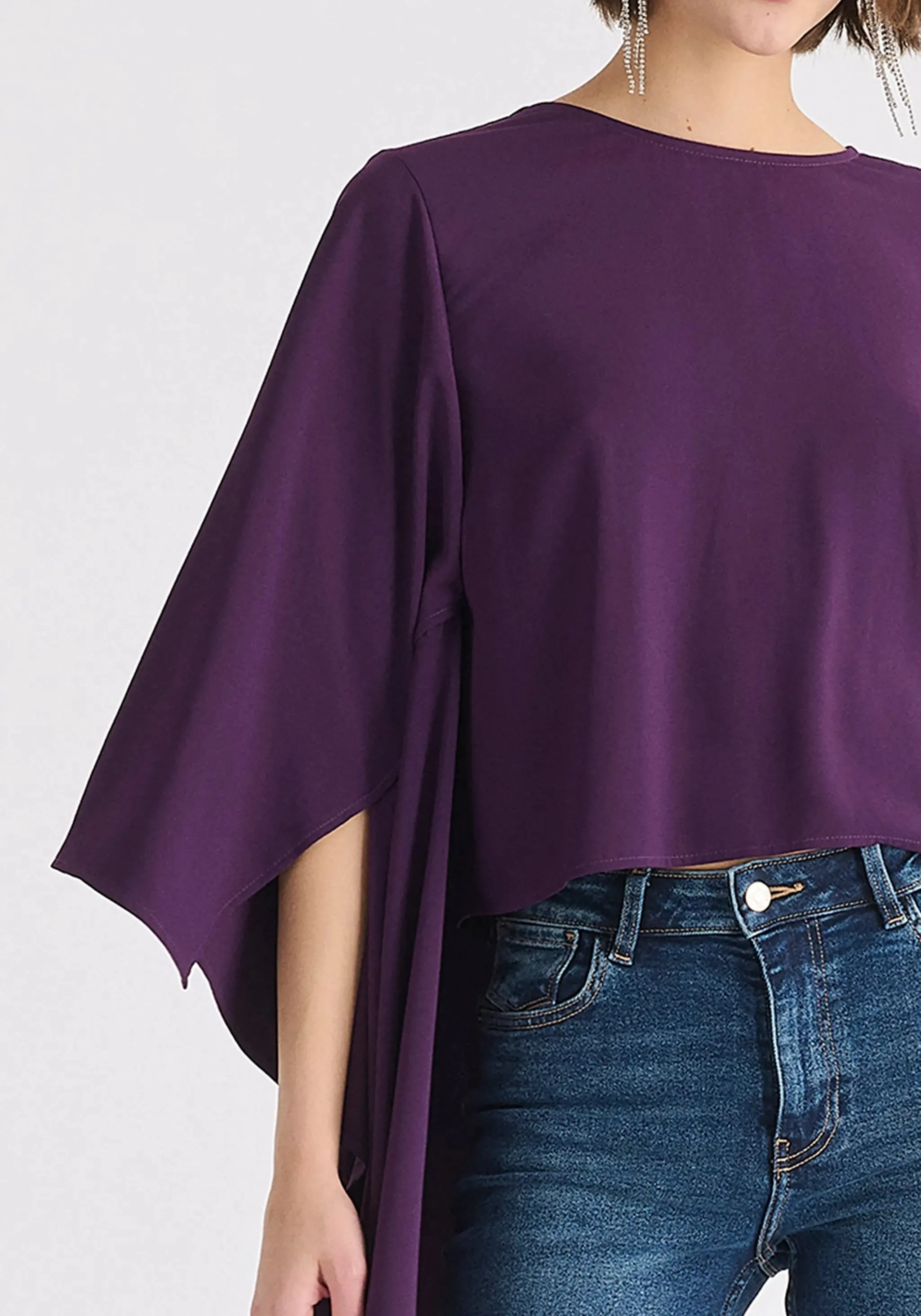 Midnight Plum Round Neck Cape Top
