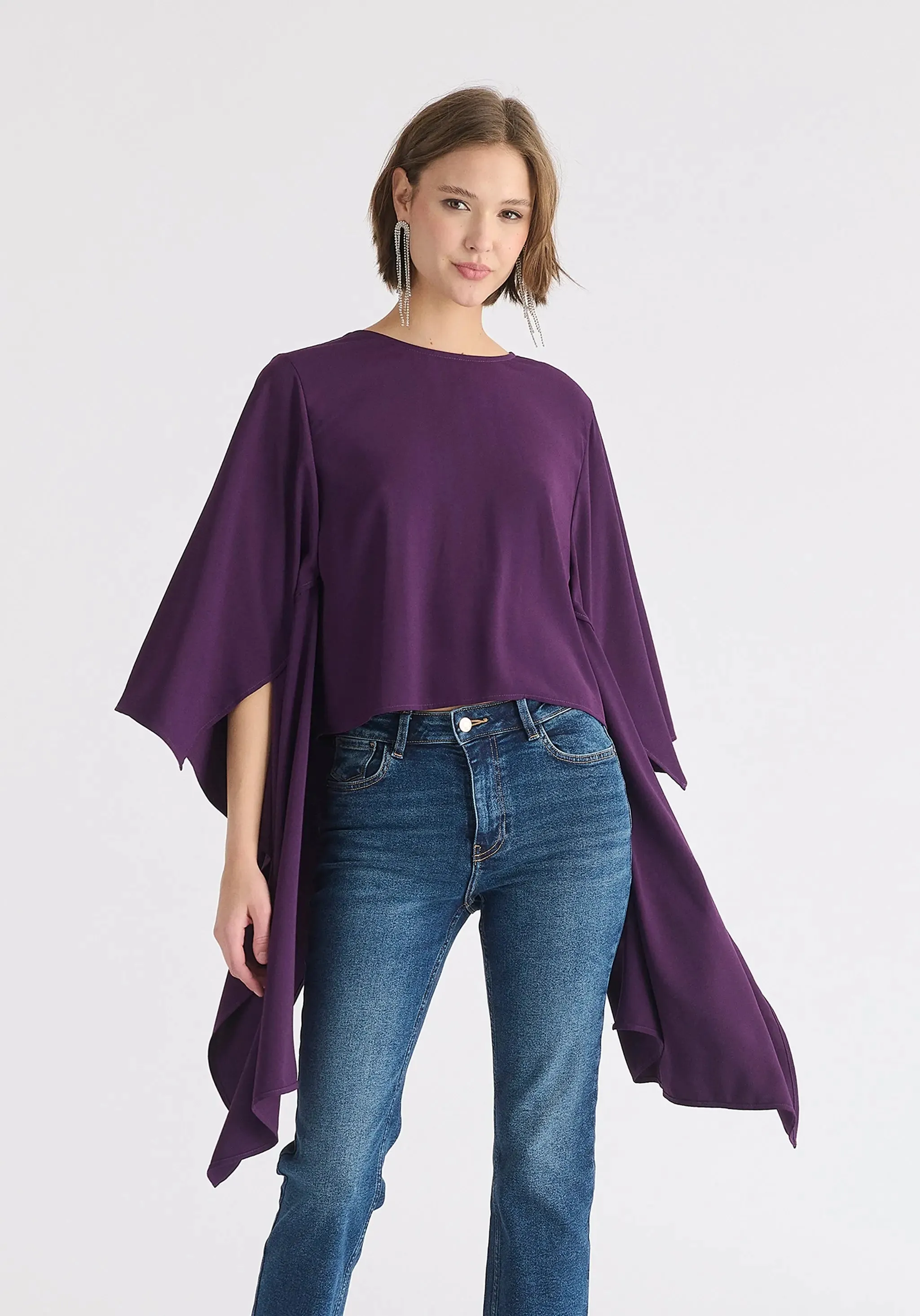 Midnight Plum Round Neck Cape Top
