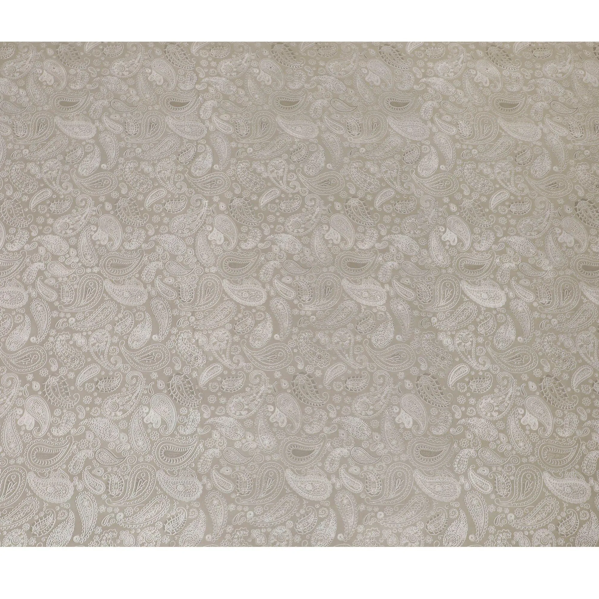 Mink grey cotton voile fabric with off white print in paisley design-D16416