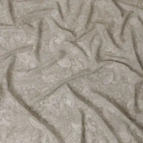 Mink grey cotton voile fabric with off white print in paisley design-D16416