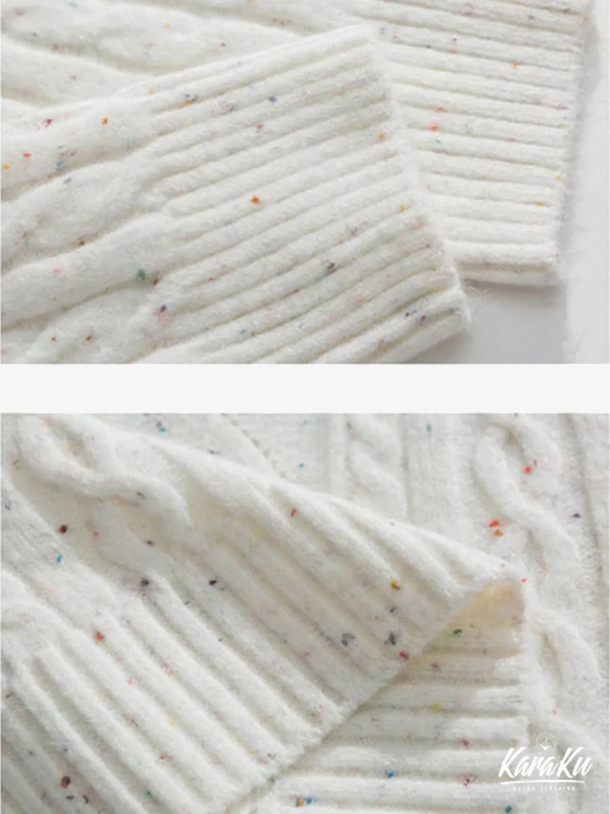 Mixed Color Cable Knit Turtleneck Sweater
