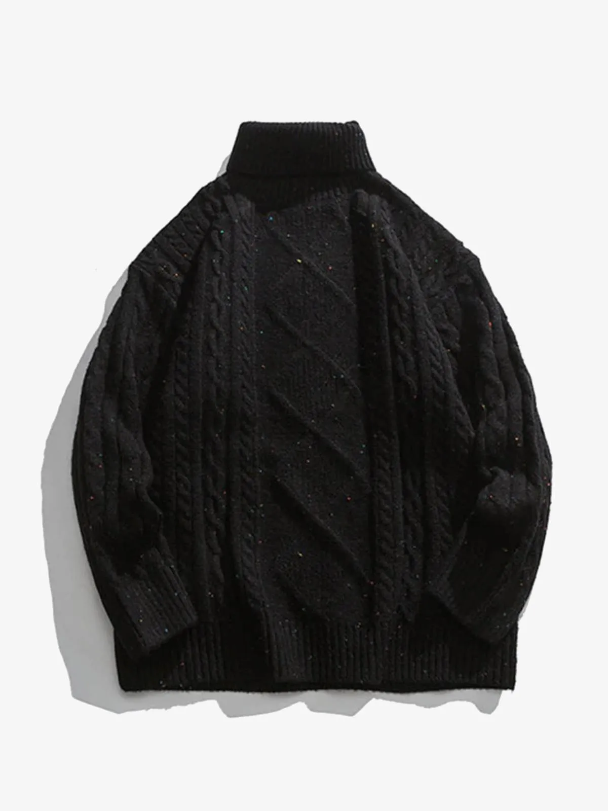 Mixed Color Cable Knit Turtleneck Sweater