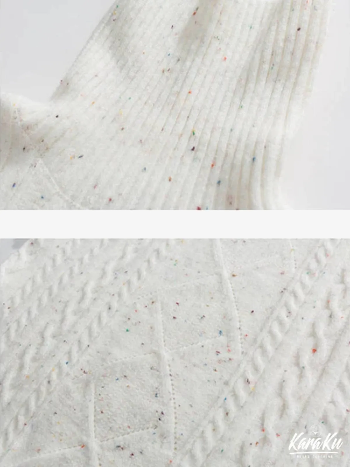 Mixed Color Cable Knit Turtleneck Sweater