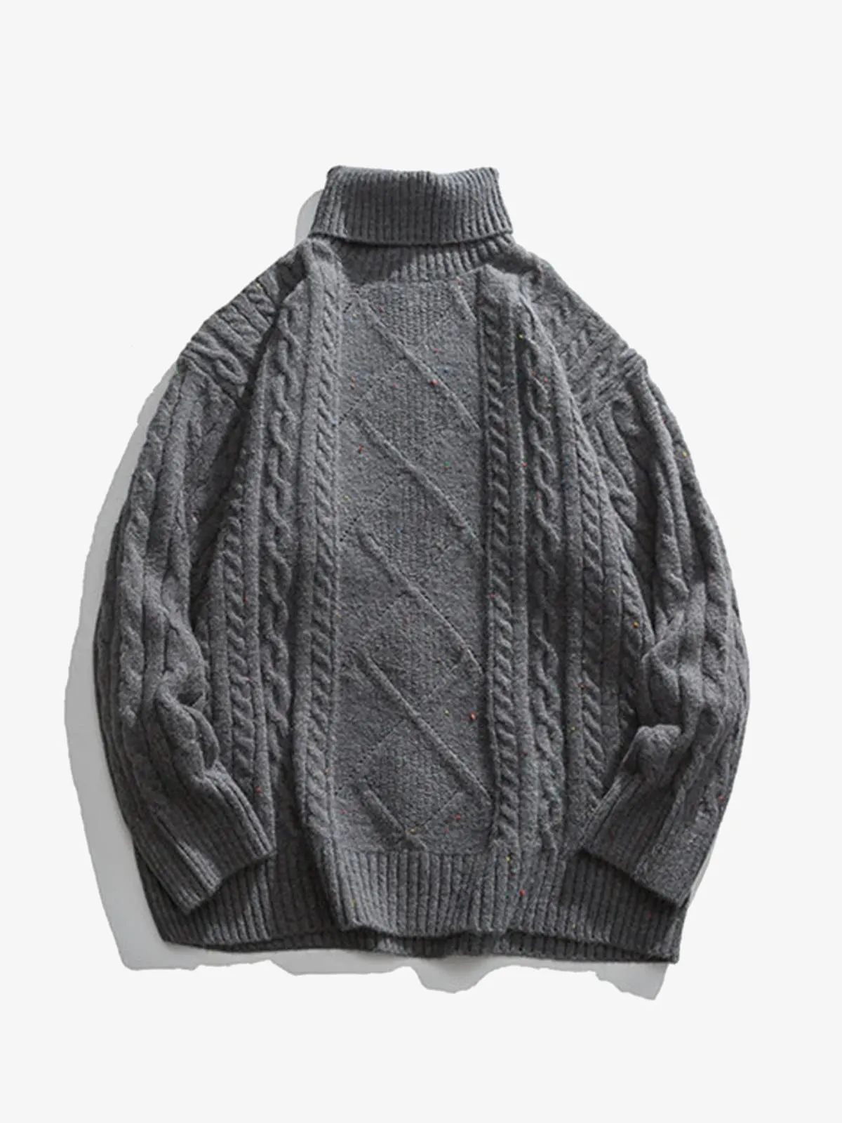 Mixed Color Cable Knit Turtleneck Sweater