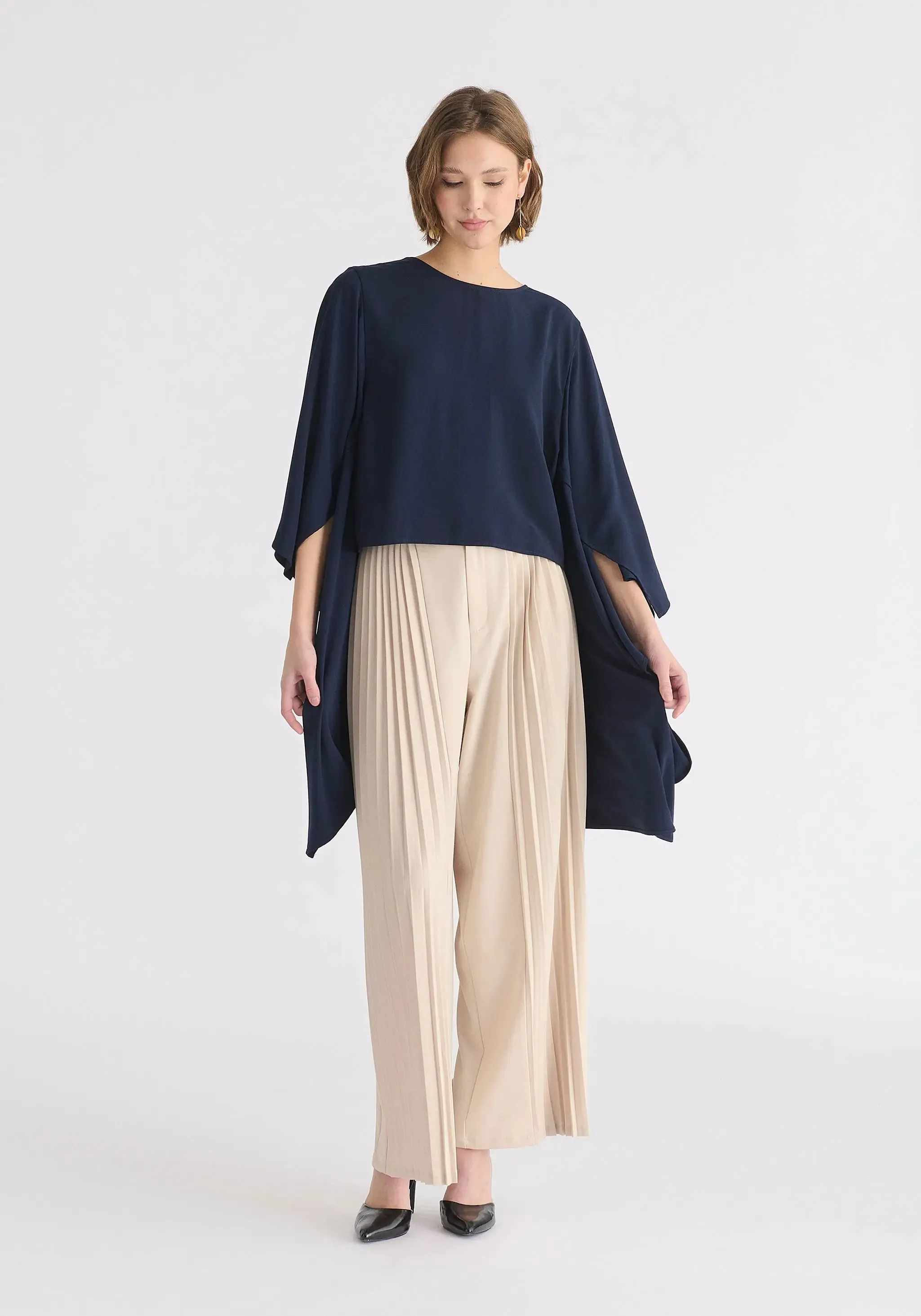 Navy Round Neck Cape Top