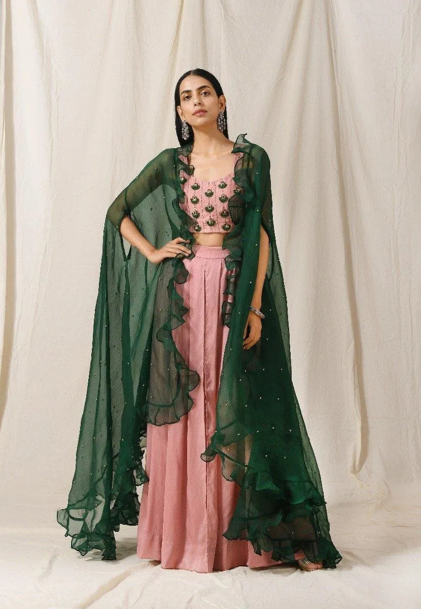Onion Pink Palazzo with Emerald Cover-Up Set of 3