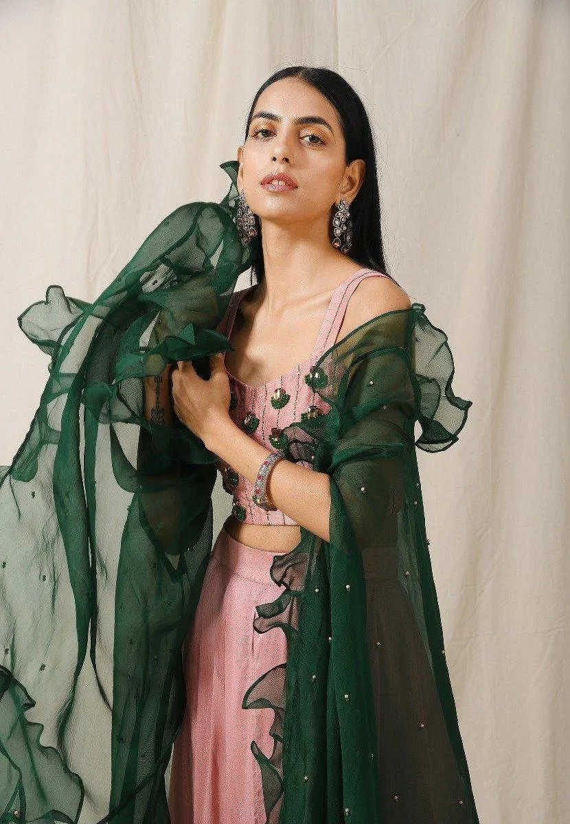 Onion Pink Palazzo with Emerald Cover-Up Set of 3