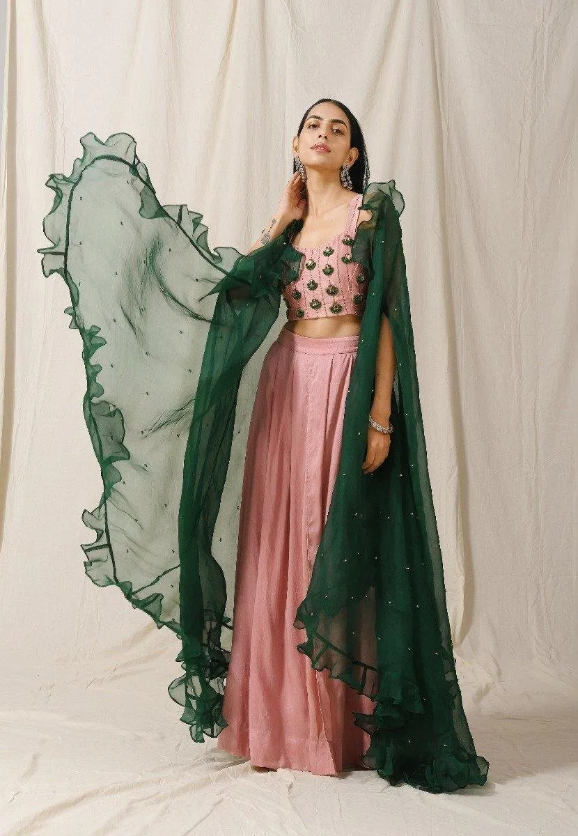 Onion Pink Palazzo with Emerald Cover-Up Set of 3