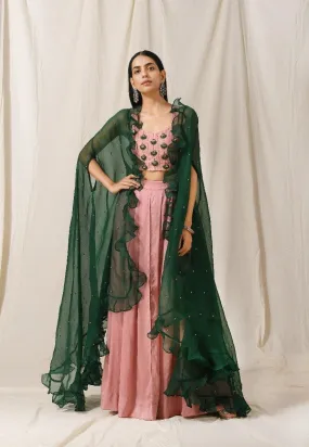 Onion Pink Palazzo with Emerald Cover-Up Set of 3