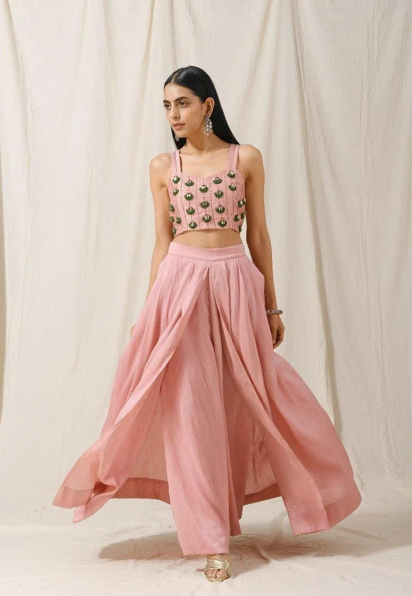 Onion Pink Palazzo with Onion Pink Cape Set of 3
