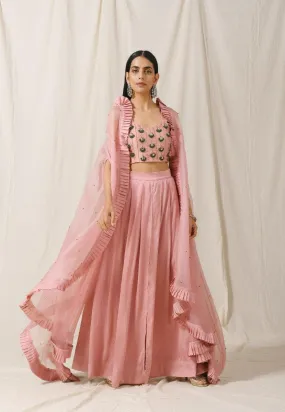 Onion Pink Palazzo with Onion Pink Cape Set of 3