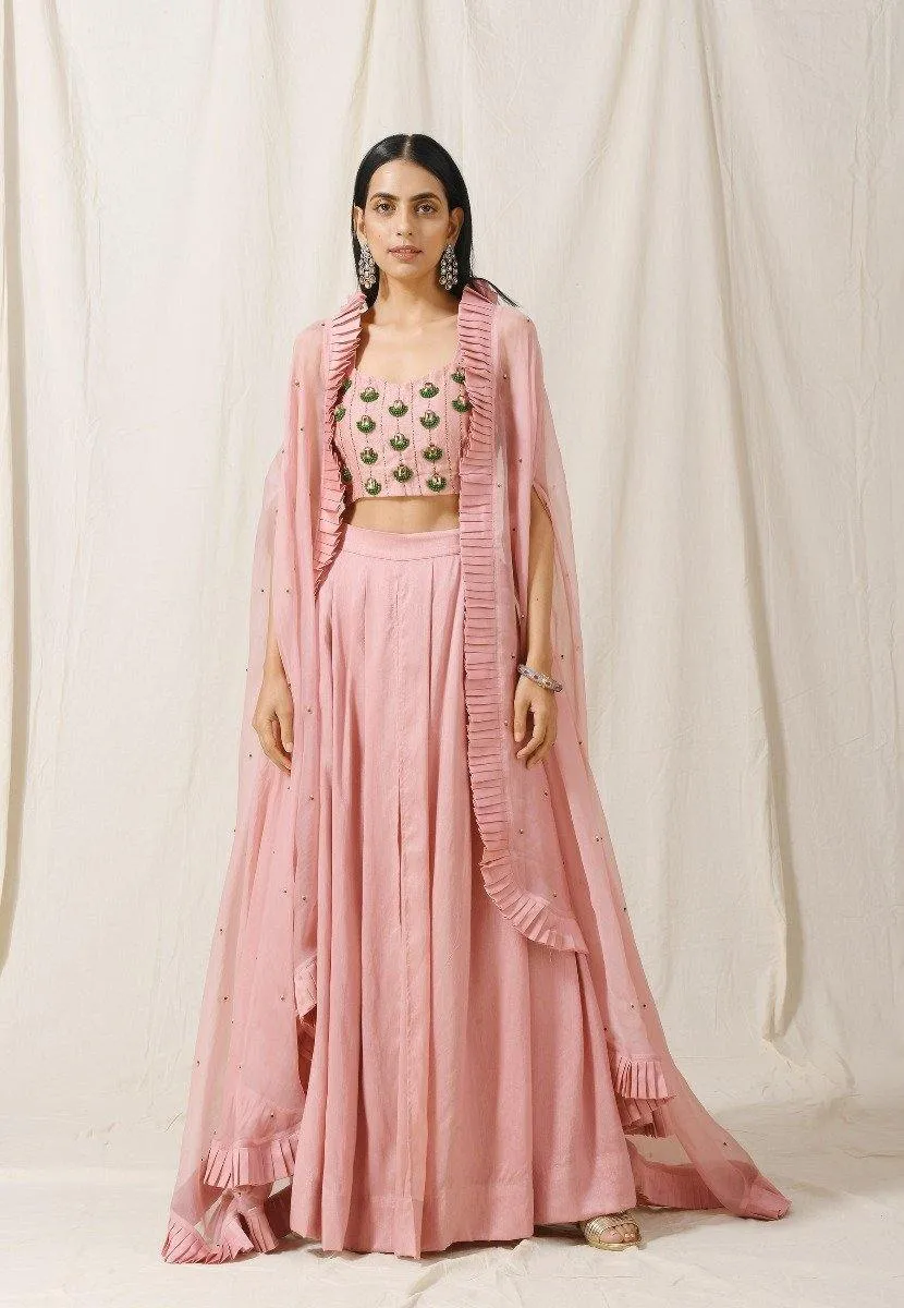 Onion Pink Palazzo with Onion Pink Cape Set of 3