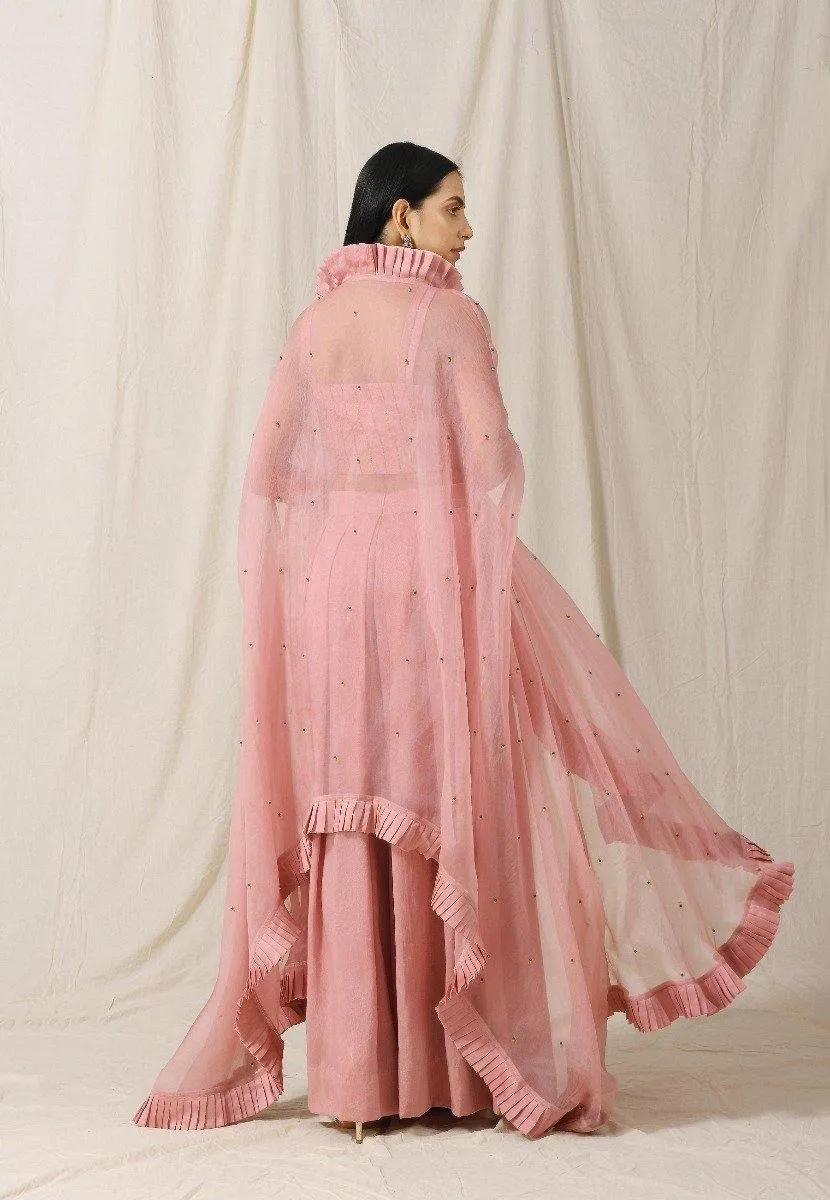 Onion Pink Palazzo with Onion Pink Cape Set of 3
