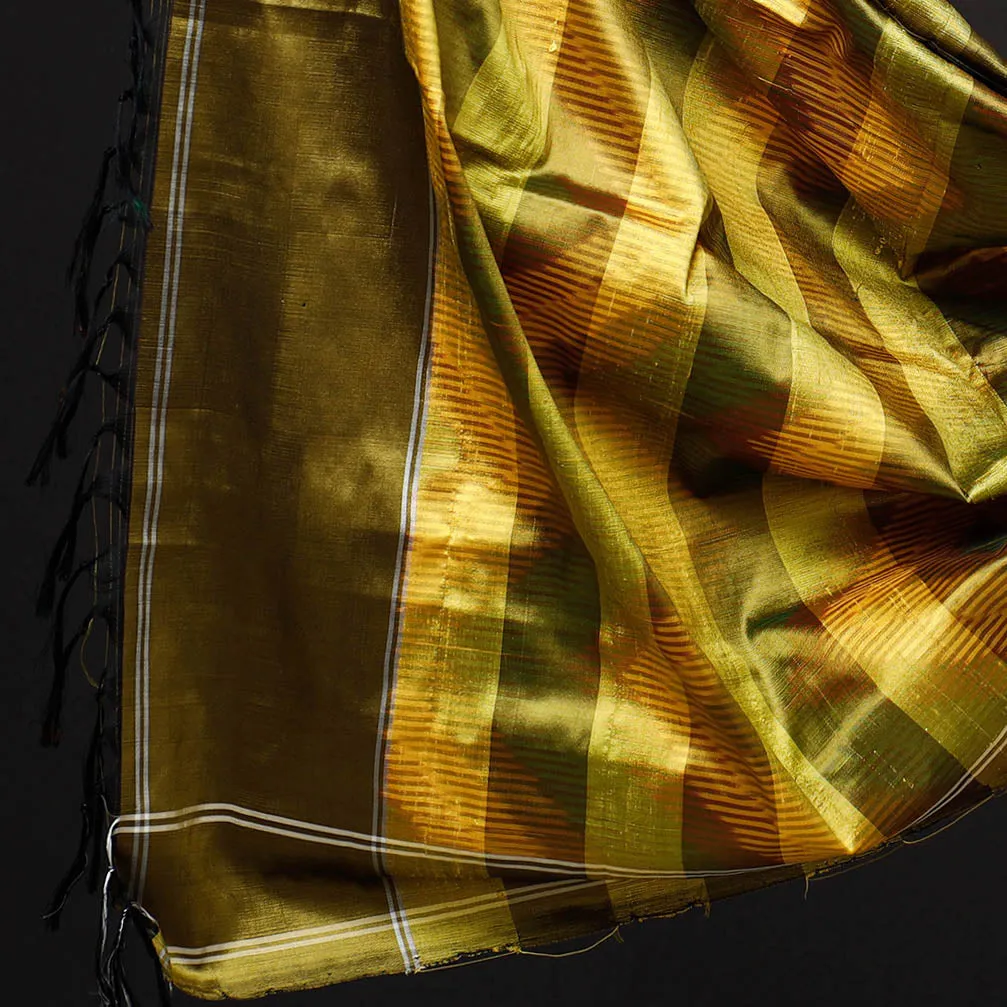 Orange - 2pc Pochampally Ikat Weave Handloom Pure Raw Mulberry Silk Suit Material Set