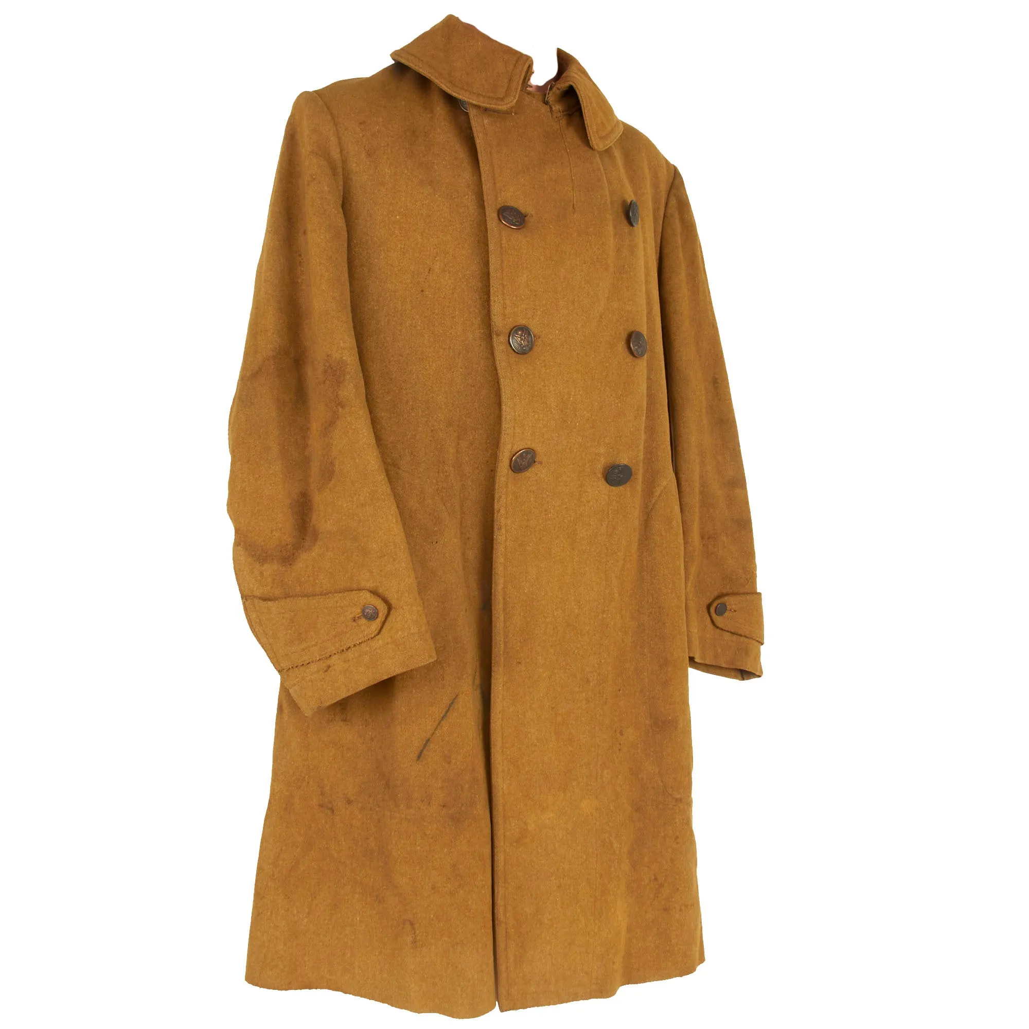 Original U.S. WWI Segregated 93rd Infantry Division Wool Greatcoat With Rare French Chain Stitched Shoulder Sleeve Insignia