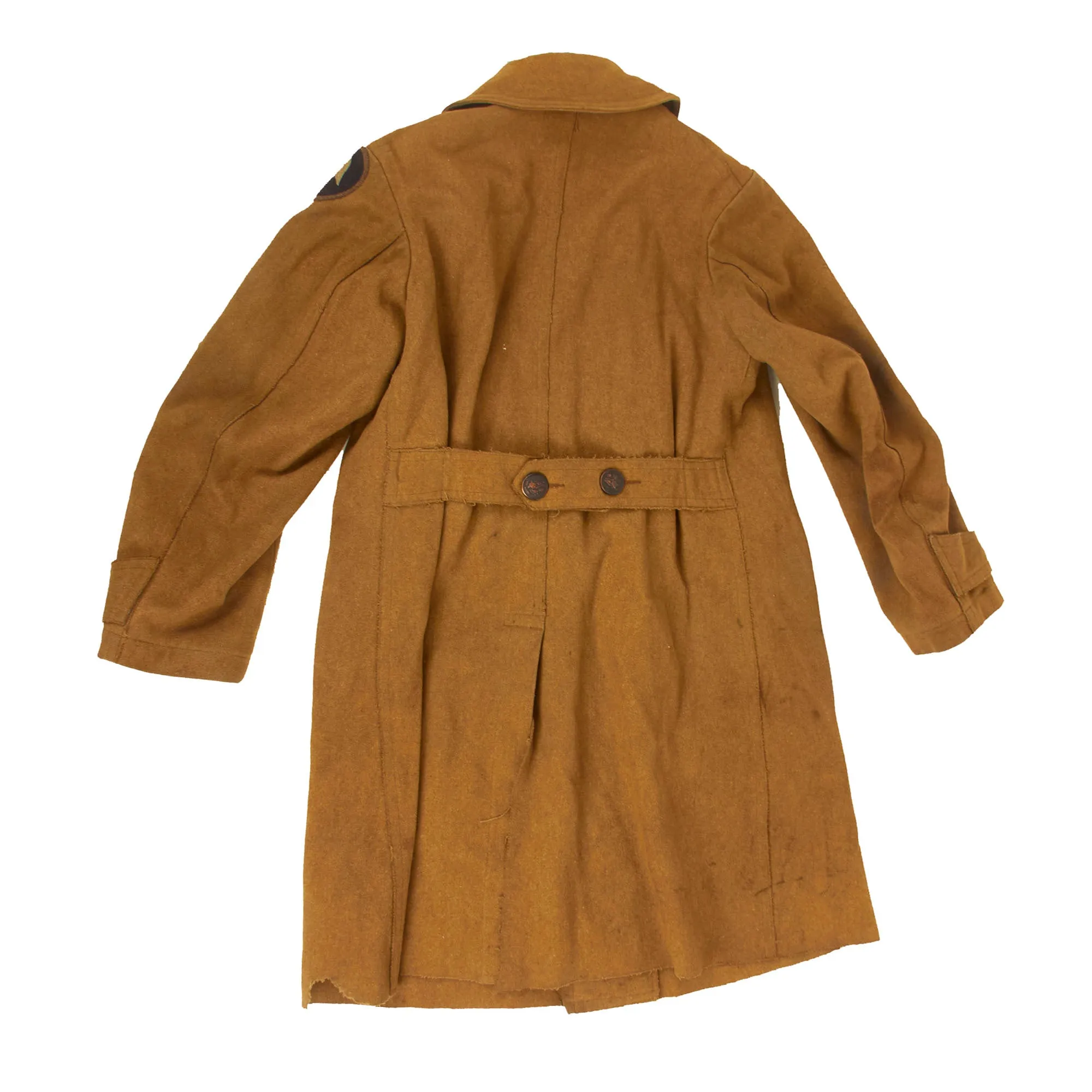 Original U.S. WWI Segregated 93rd Infantry Division Wool Greatcoat With Rare French Chain Stitched Shoulder Sleeve Insignia