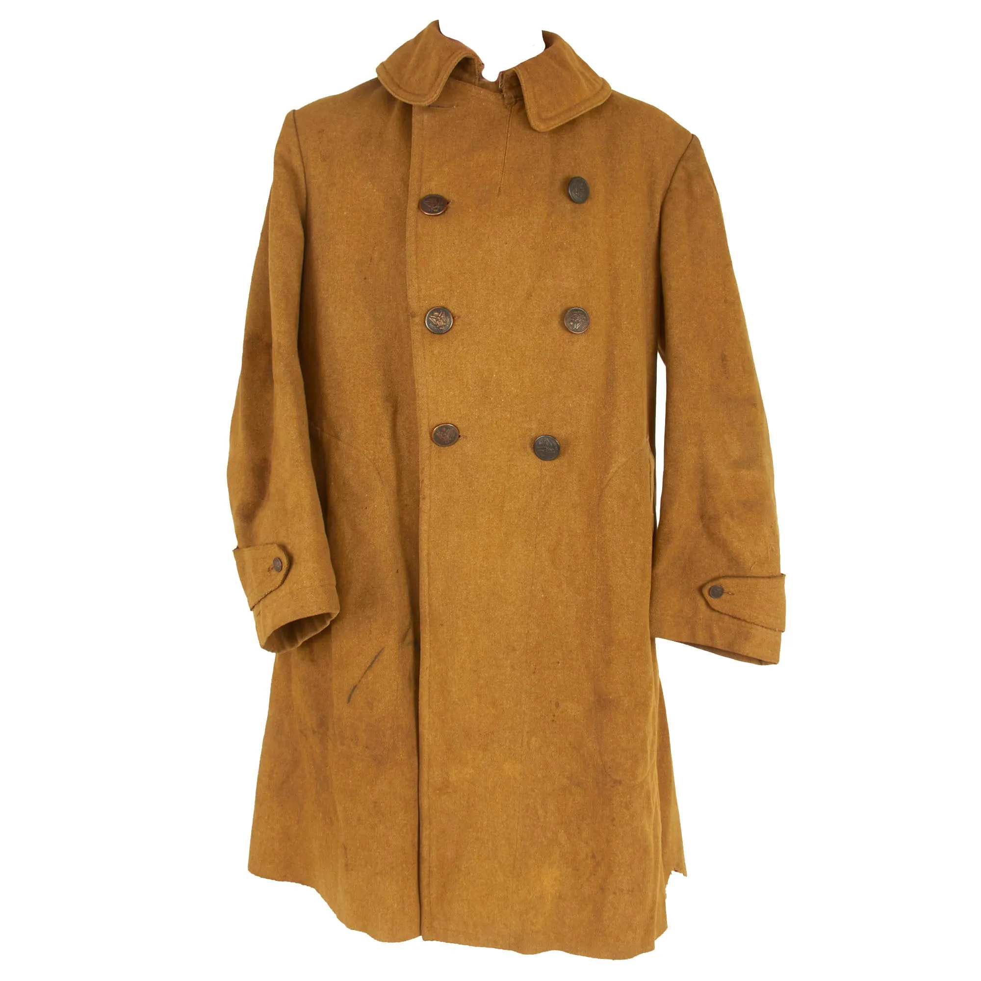 Original U.S. WWI Segregated 93rd Infantry Division Wool Greatcoat With Rare French Chain Stitched Shoulder Sleeve Insignia