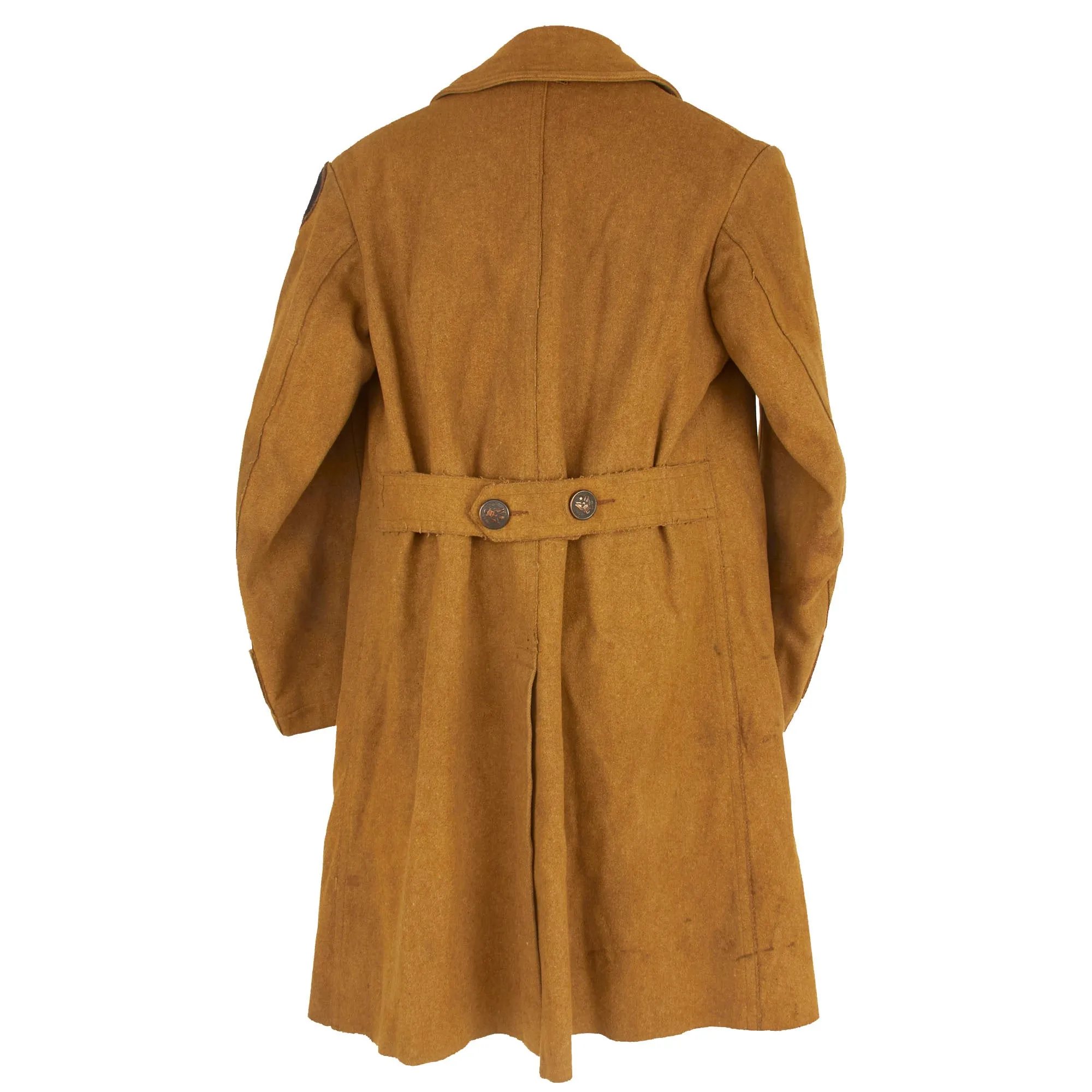 Original U.S. WWI Segregated 93rd Infantry Division Wool Greatcoat With Rare French Chain Stitched Shoulder Sleeve Insignia