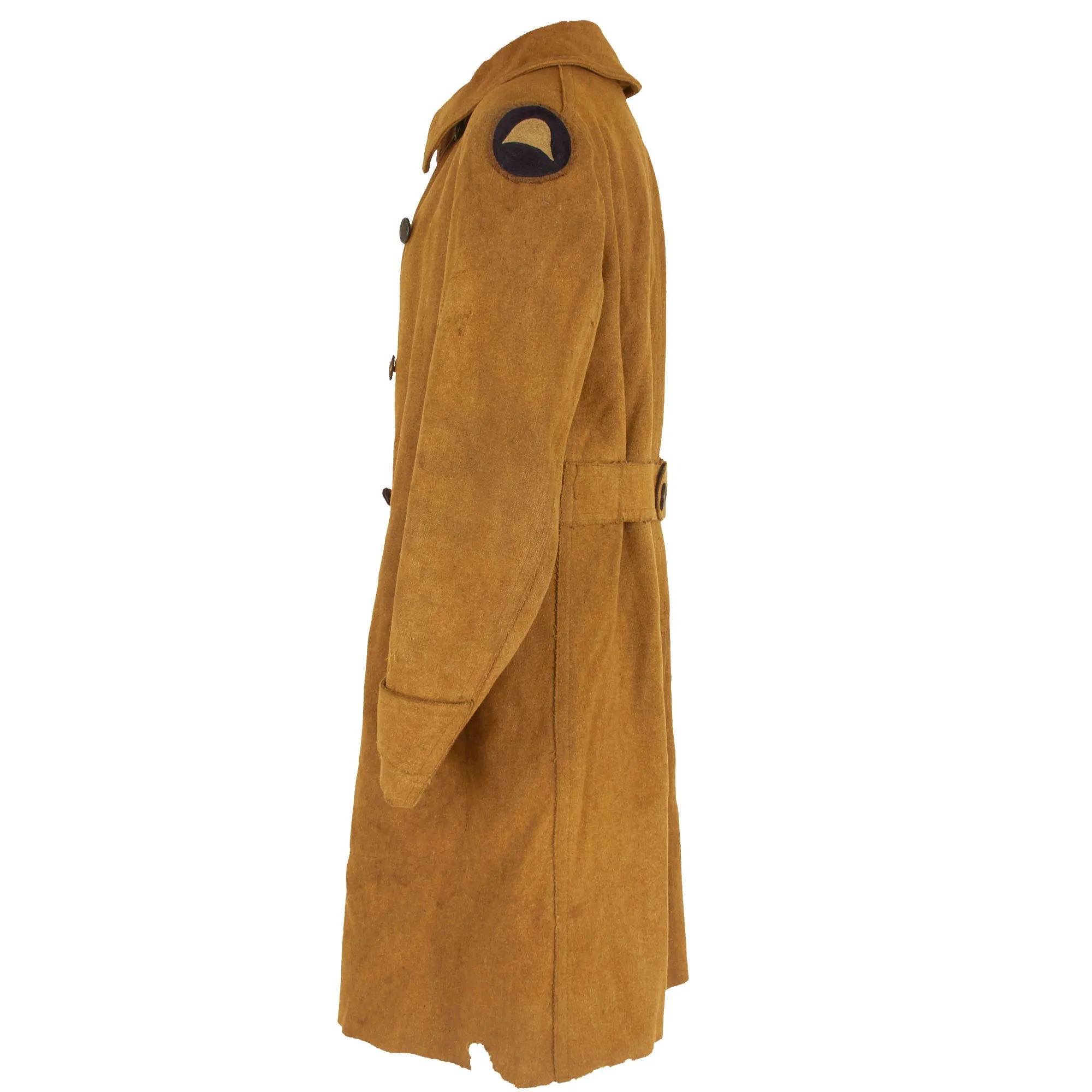Original U.S. WWI Segregated 93rd Infantry Division Wool Greatcoat With Rare French Chain Stitched Shoulder Sleeve Insignia