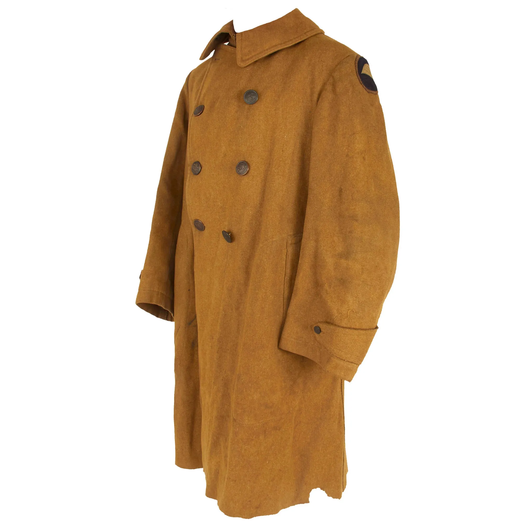 Original U.S. WWI Segregated 93rd Infantry Division Wool Greatcoat With Rare French Chain Stitched Shoulder Sleeve Insignia