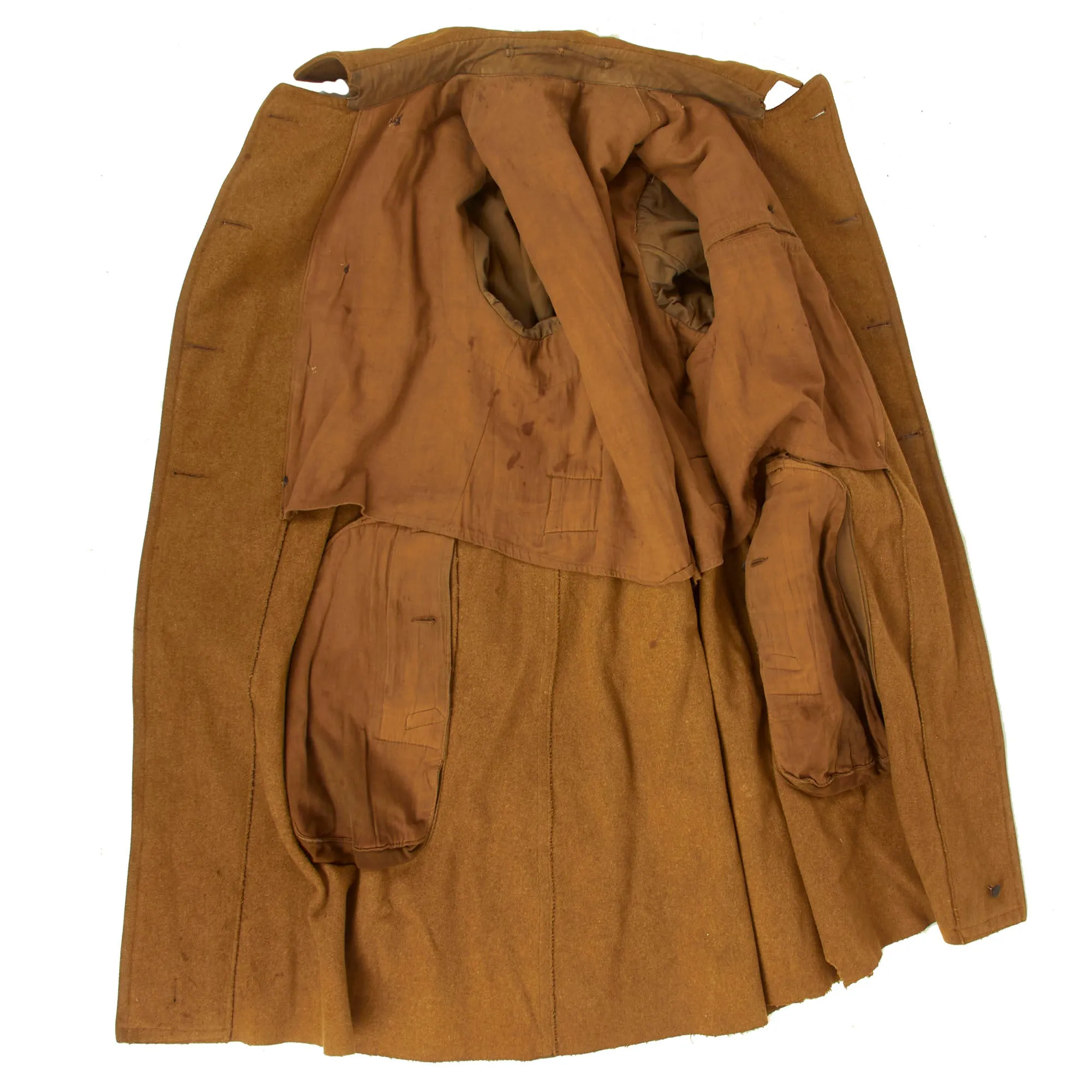 Original U.S. WWI Segregated 93rd Infantry Division Wool Greatcoat With Rare French Chain Stitched Shoulder Sleeve Insignia