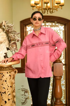 Pashtush Womens Oversized Casual Woollen Shirt, Blush Pink