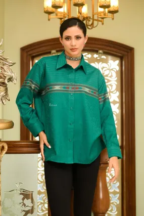 Pashtush Womens Oversized Casual Woollen Shirt, Bottle Green