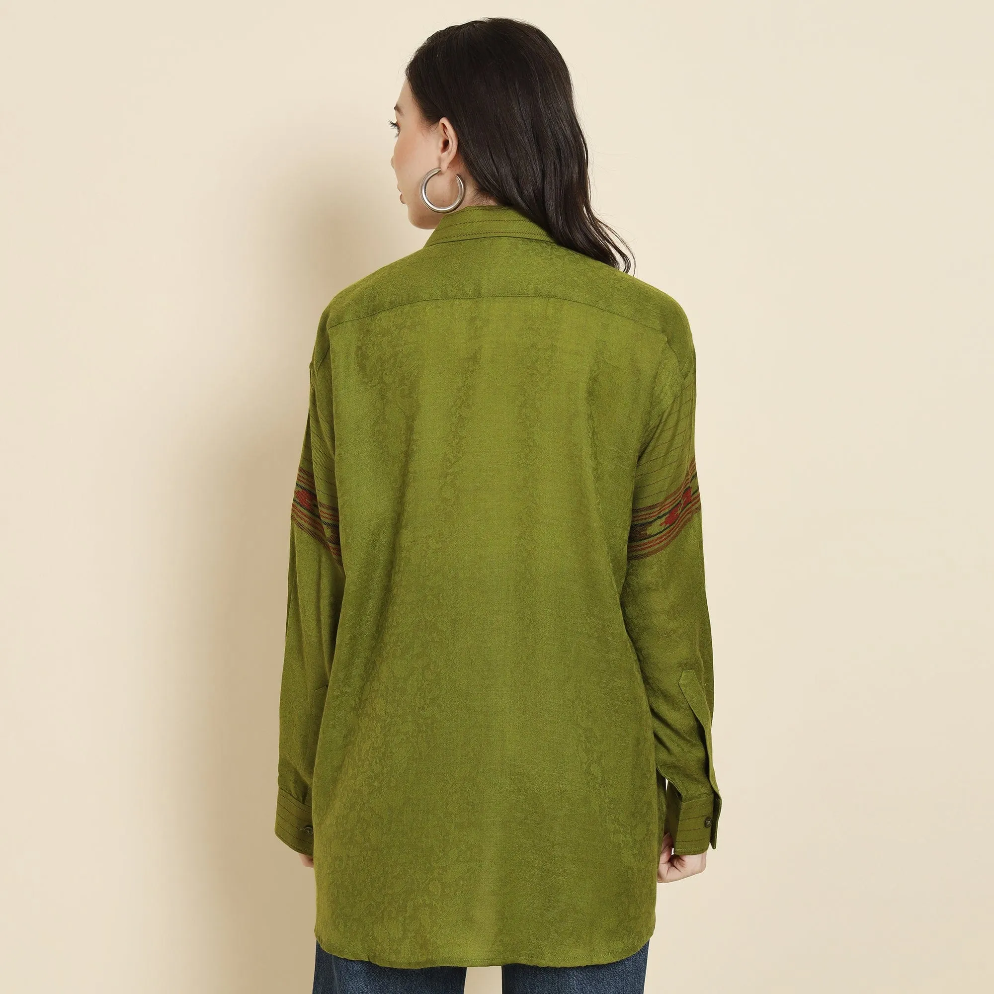 Pashtush Womens Oversized Casual Woollen Shirt, Emerald Green