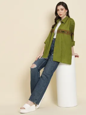 Pashtush Womens Oversized Casual Woollen Shirt, Emerald Green