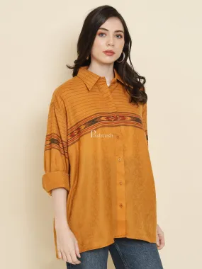 Pashtush Womens Oversized Casual Woollen Shirt, Mustard