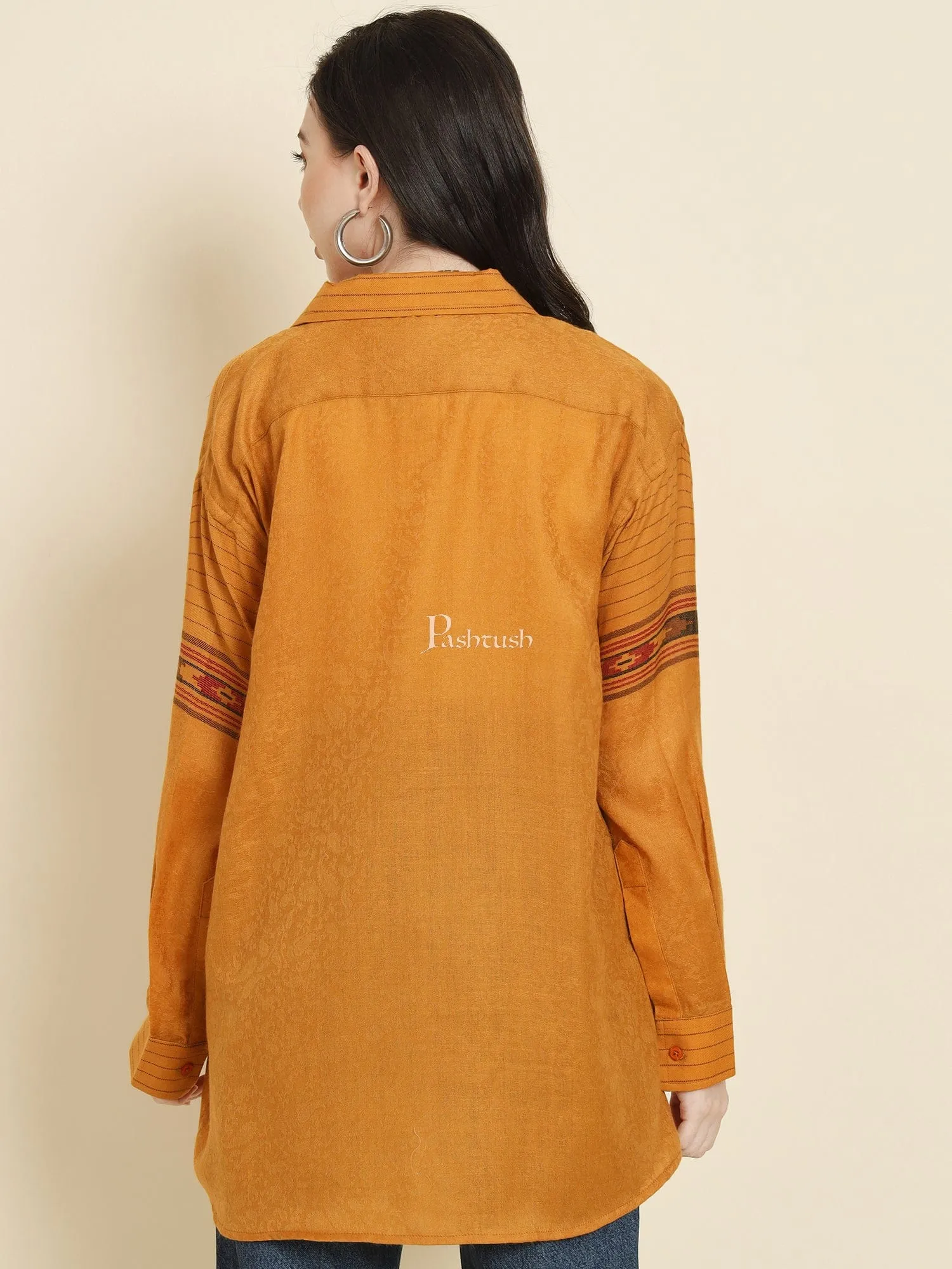 Pashtush Womens Oversized Casual Woollen Shirt, Mustard