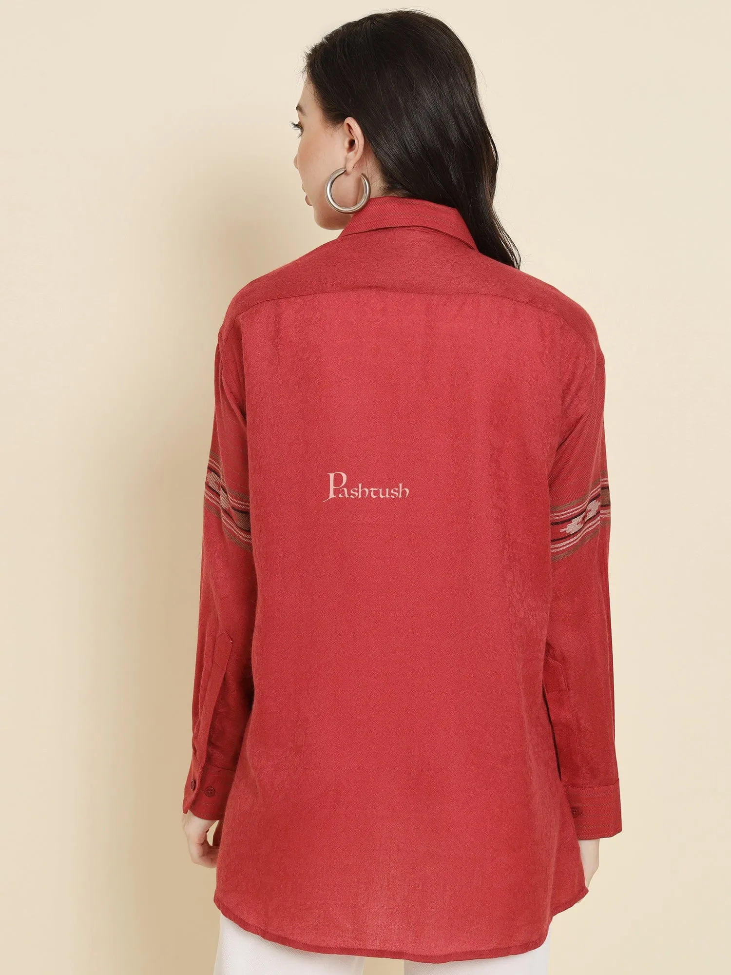 Pashtush Womens Oversized Casual Woollen Shirt, Persian Red