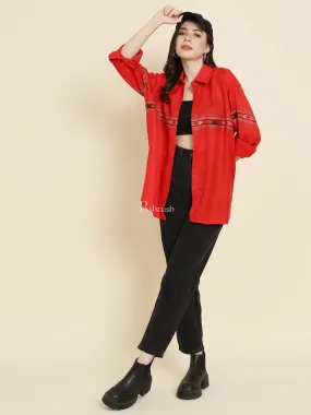 Pashtush Womens Oversized Casual Woollen Shirt, Red