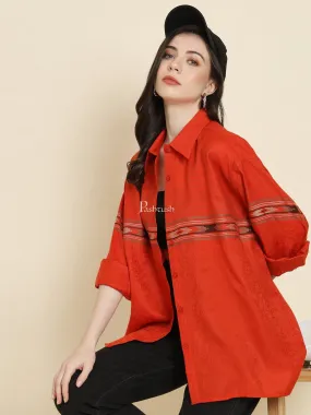 Pashtush Womens Oversized Casual Woollen Shirt, Scarlet Red