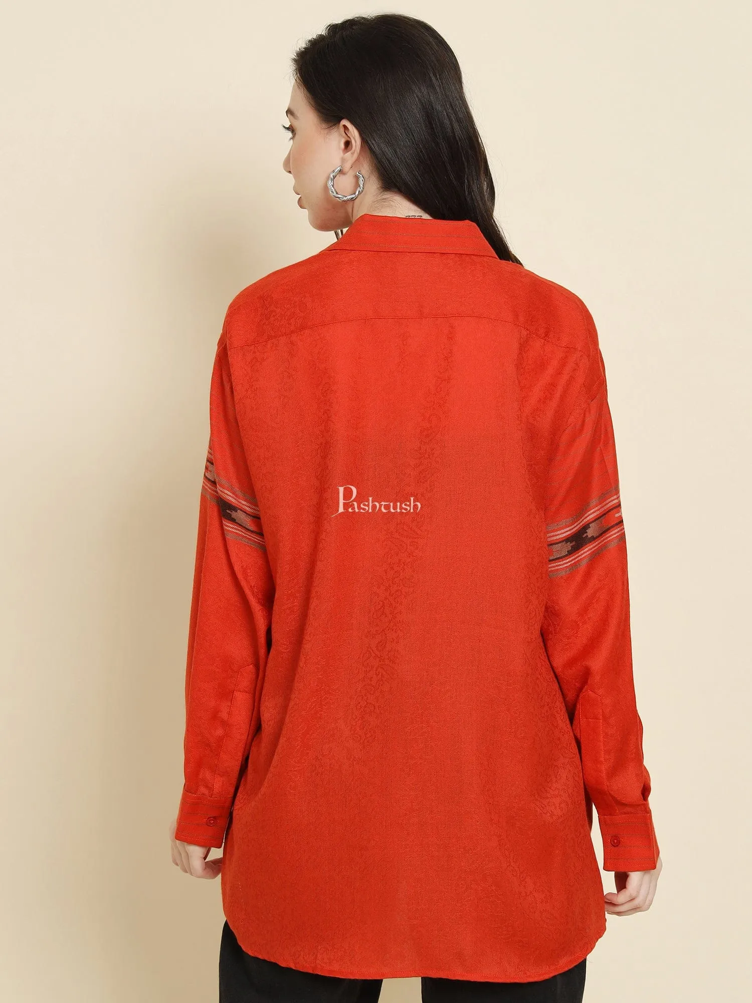 Pashtush Womens Oversized Casual Woollen Shirt, Scarlet Red