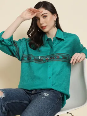 Pashtush Womens Oversized Casual Woollen Shirt, Sea Green