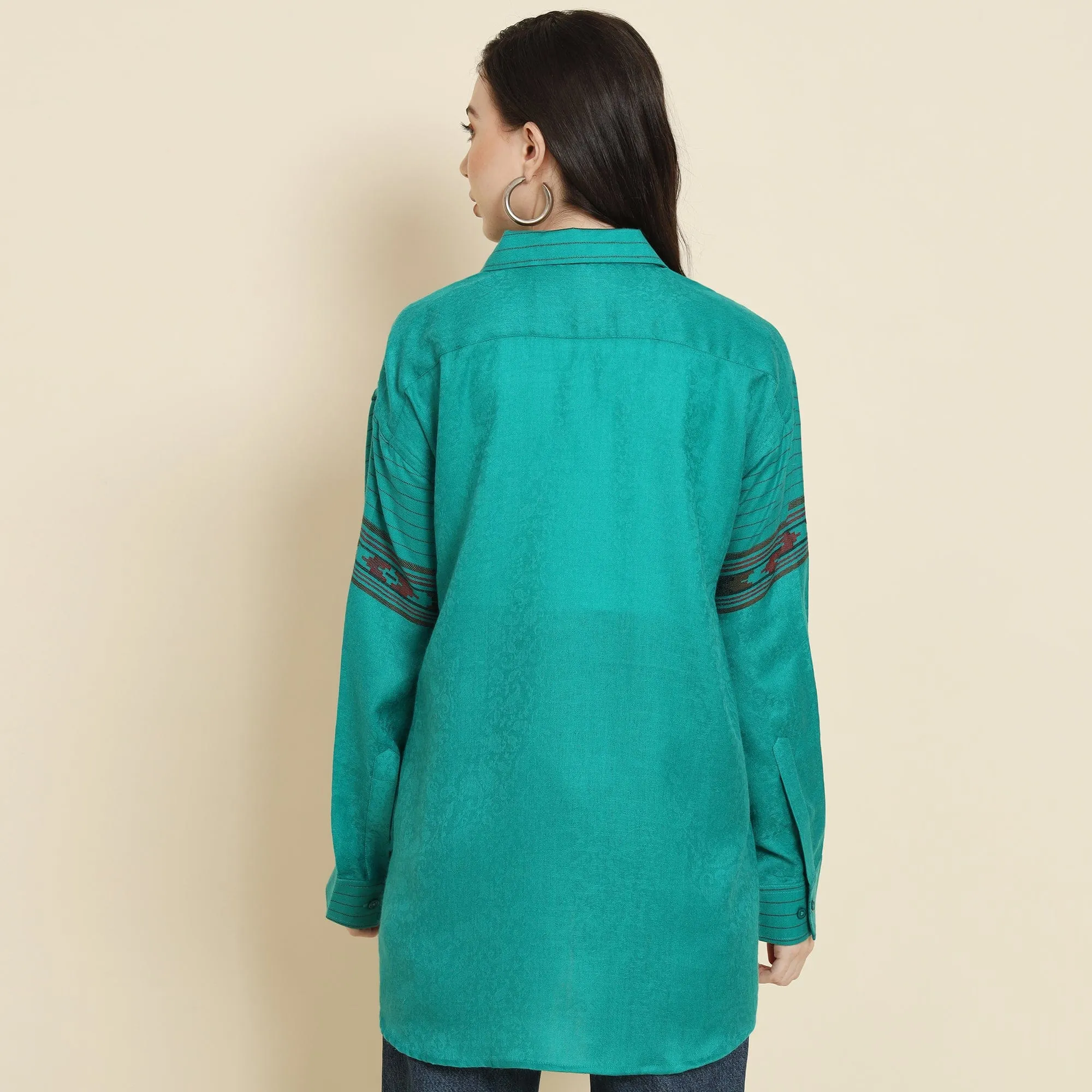 Pashtush Womens Oversized Casual Woollen Shirt, Sea Green