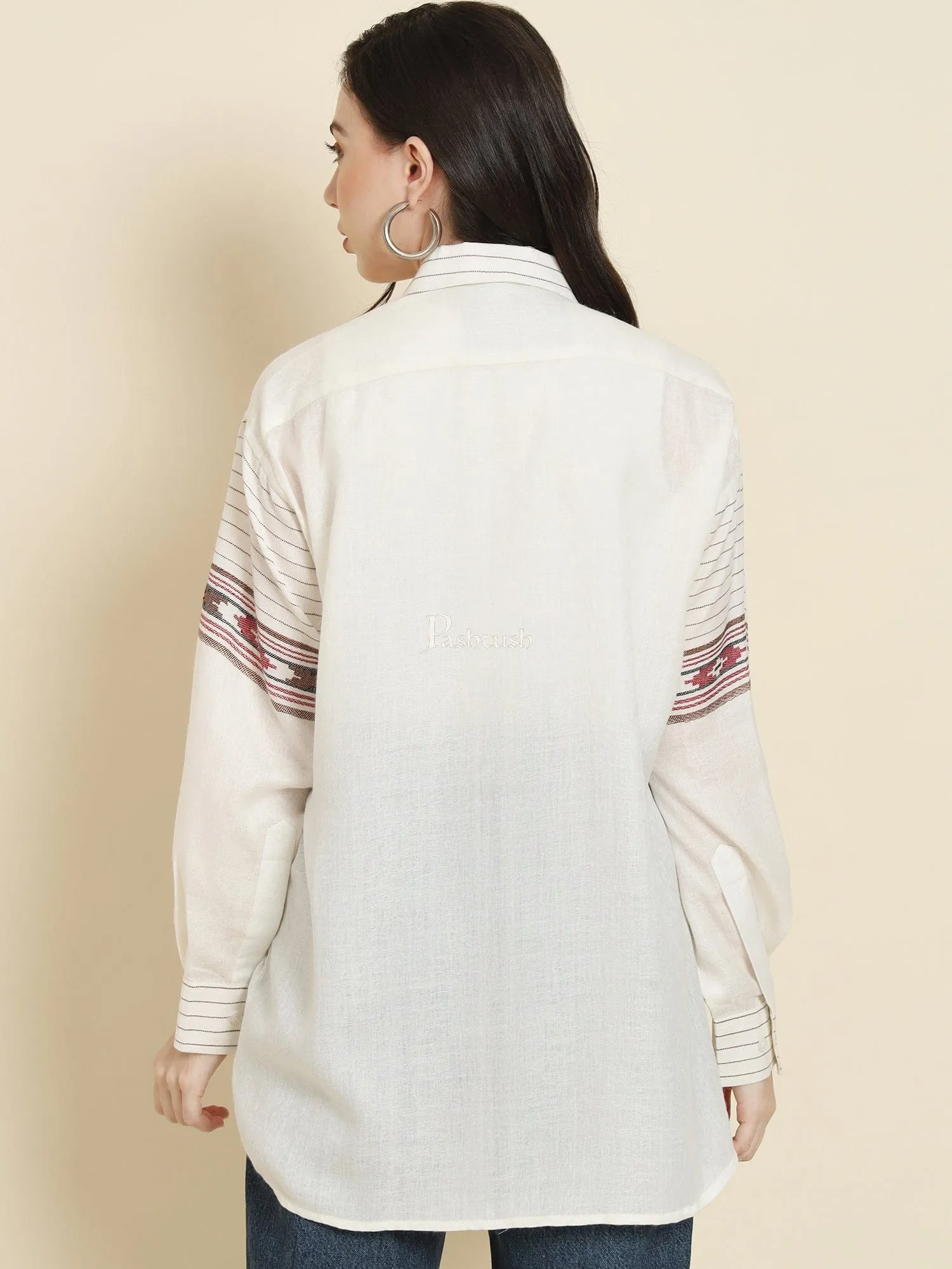 Pashtush Womens Oversized Casual Woollen Shirt, White